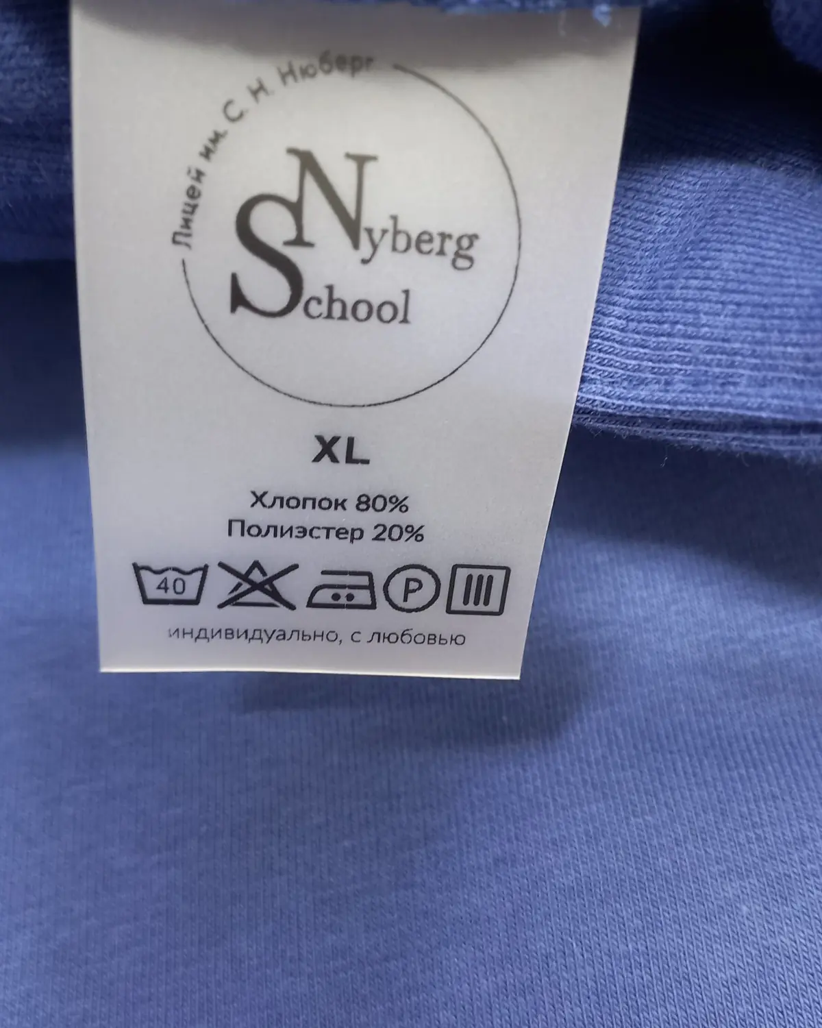 Вышивка Nyberg School на груди худи крупным планом